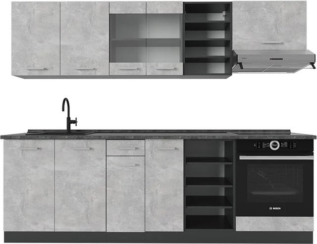 Vicco R-Line Küchenzeile modern in Beton-Optik und Anthrazit, Breite: 240 cm - Bild 1