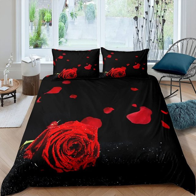 Bettwäsche-Set Your Warm Home mit Rosenblüten-Print in Rot, King Size, B/H: 180 x 210 cm, bestehend aus 1 Bettbezug und 2 Kissenbezügen - Bild 1