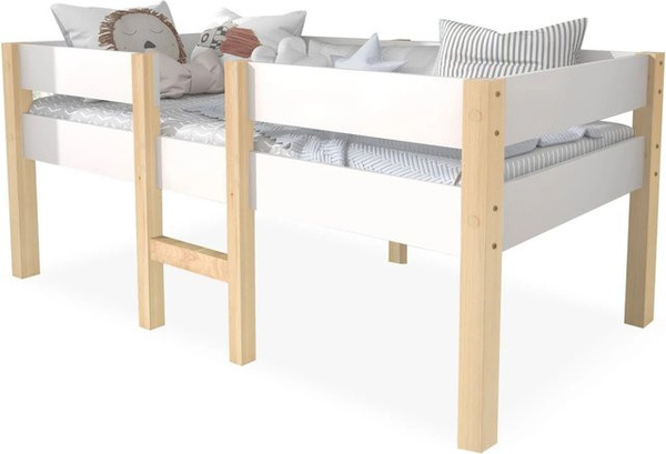 okwish Kinderbett aus Kiefer-Massivholz mit Rausfallschutz in Weiß, B/T/H: 90 x 200 x 97 cm