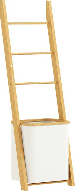 HOMCOM Badregal aus Bambus mit 3 Stangen und abnehmbarem 48L Wäschekorb, Cremeweiß, H x B x T: 133 x 43 x 35 cm - Bild 1