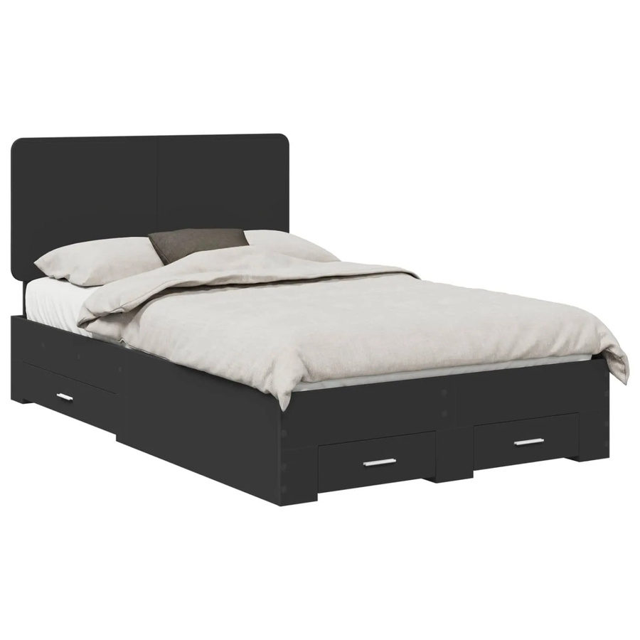 vidaXL Bettrahmen mit Kopfteil und Schubladen in Schwarz Matt aus Holzwerkstoff, B/T/H: 138 x 190 x 100 cm - Bild 2