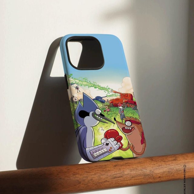 R-Regular Show Handyhülle für iPhone 17 16 15 14 13 12 Pro Max Plus in Weiß und Multicolour mit glänzender HD-Doppelschicht-Flüssigkeitshartschale - Bild 1