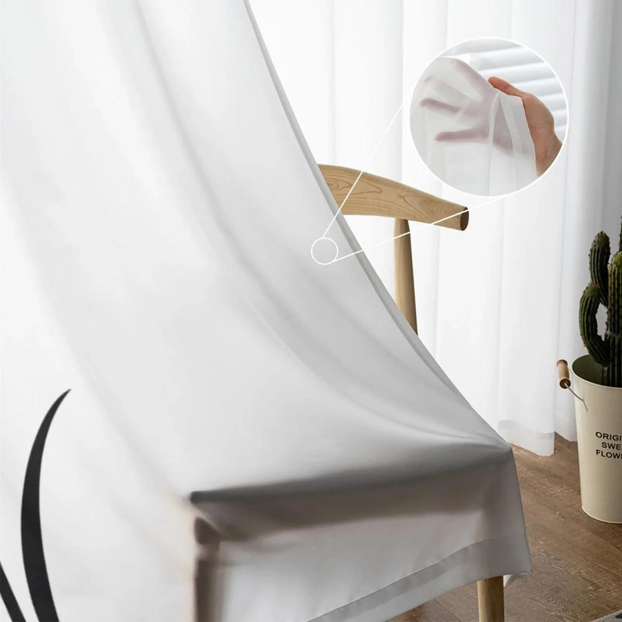 Yiran Furniture Transparentes Voile Organza Tüll Vorhang mit Musiknote und floralem Design, Weiß und Schwarz, Breite: 135 cm, Höhe: 115 cm - Bild 2