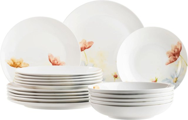 Mäser Tellerset Amapola aus Porzellan in Weiß mit floralem Design - Bild 1