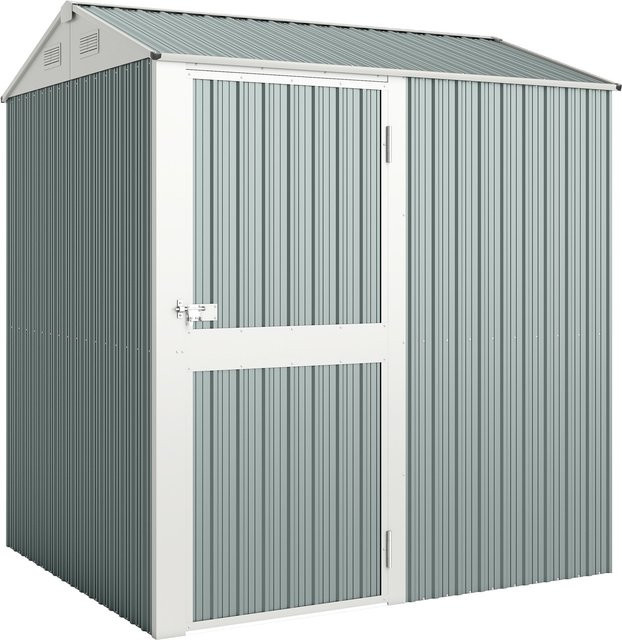 Outsunny Metall Gerätehaus aus verzinktem Stahl, abschließbarer Geräteschuppen mit Satteldach und Lüftungen, Hellgrau, B/T/H: 209 x 177 x 236 cm - Bild 1