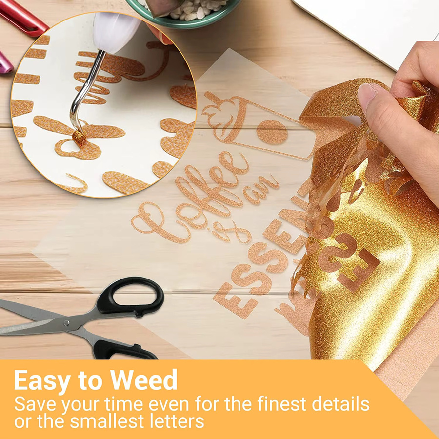 QKX Glitzer-Vinyl Transferfolie zum Aufbügeln für Kleidung, Deep Copper und Gold, B: 25 cm, L: 150 cm - Bild 1