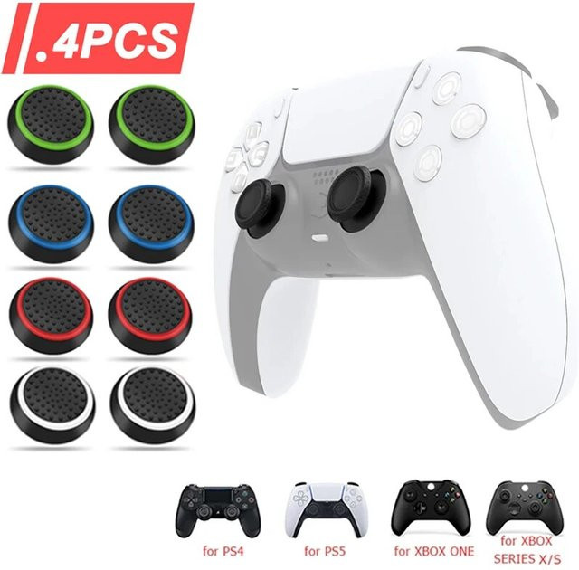 4er-Set Silikon Gel Daumen Griffe Abdeckung in Schwarz für Sony PlayStation PS5 PS4 PS3 und Xbox One Series X S Xbox 360 Controller - Bild 1