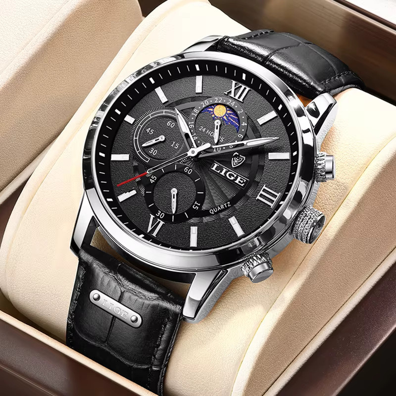 Lige Chronograph, Quarz, Leder, Schwarz, Herren - Bild 5