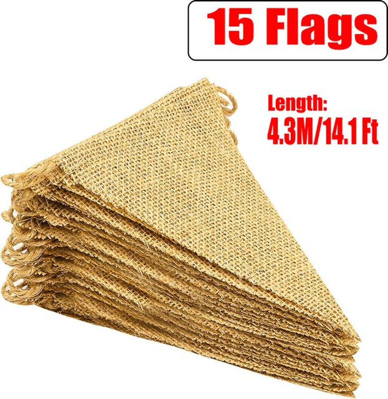 Vintage Jute-Wimpelkette in Braun mit 15 dreieckigen Flaggen, 4,3 m Länge für Hochzeit und Geburtstag - Bild 1