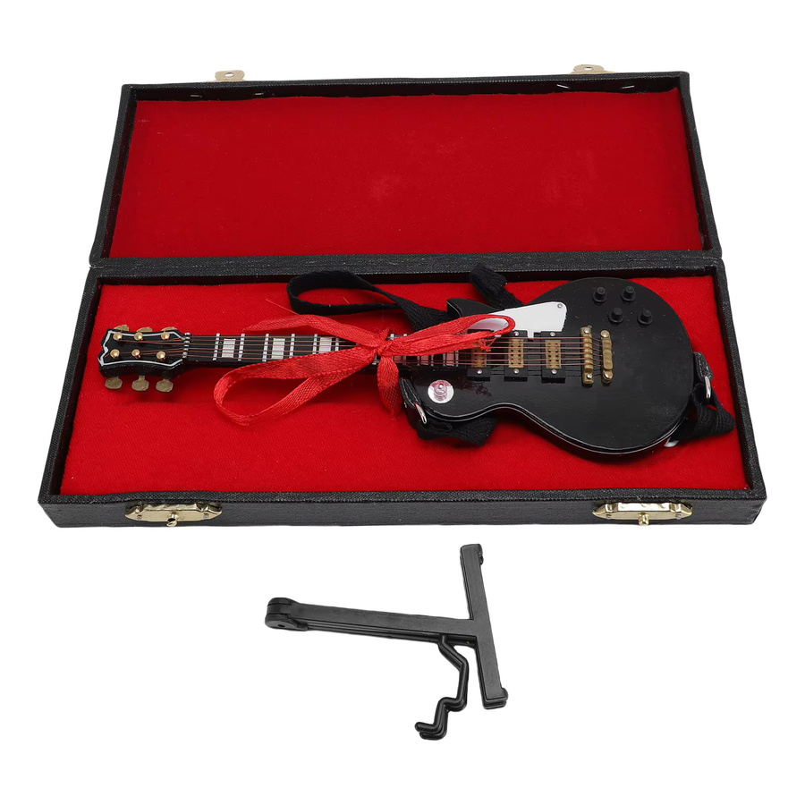 TOPINCN Miniatur-E-Gitarrenmodell aus Holz mit Ständer und Koffer, Dekoration für Schreibtisch und Regale, Höhe: 18 cm - Bild 3