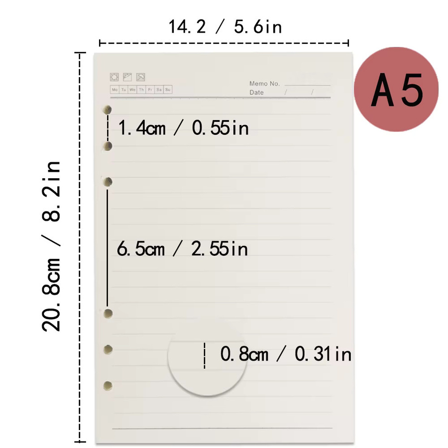 YUEYAO Nachfüllpapier mit 6 Löchern für Binder-Notizbücher und Planer, liniertes Loseblattpapier, Weiß - Bild 2