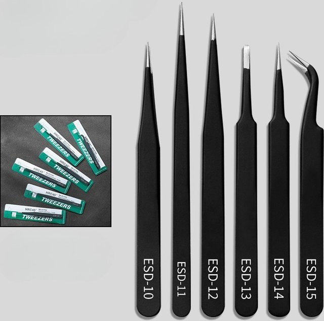 Präzisions Pinzette Set aus Edelstahl, Anti-Statisch, Schwarz, 2/6 Stück für Elektronik-Reparatur und Löten - Bild 1