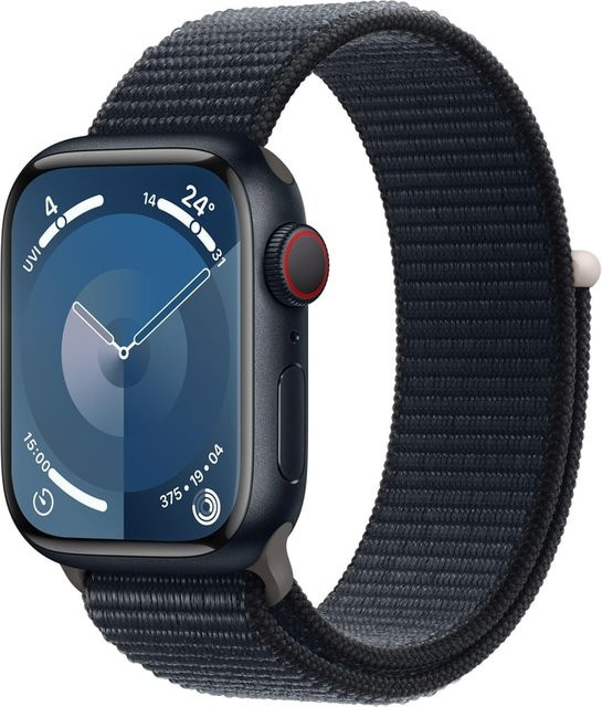 Apple Watch Series 9 GPS + Cellular, 45mm, Mitternacht Aluminiumgehäuse mit Mitternacht Sport Loop, Schwarz - Bild 1