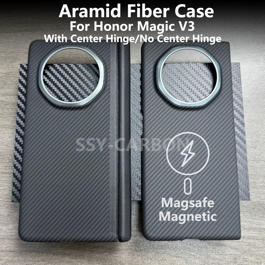 MagSafe kompatible Aramidfaser-Hülle für Honor Magic V3 und Honor V5 aus Kevlar Carbon in Schwarz mit Mittelachsen-Scharnier - Bild 1