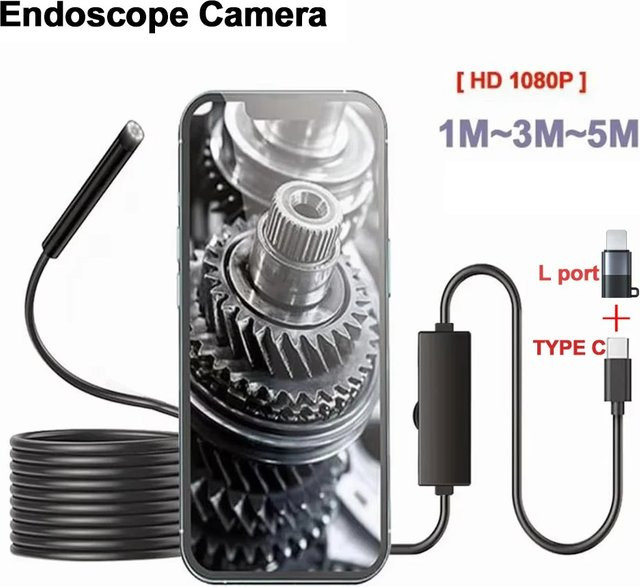 XinFe USB-C Endoskop-Kamera 1080P 2MP Inspektionskamera für Android iOS iPhone in Schwarz - Bild 1