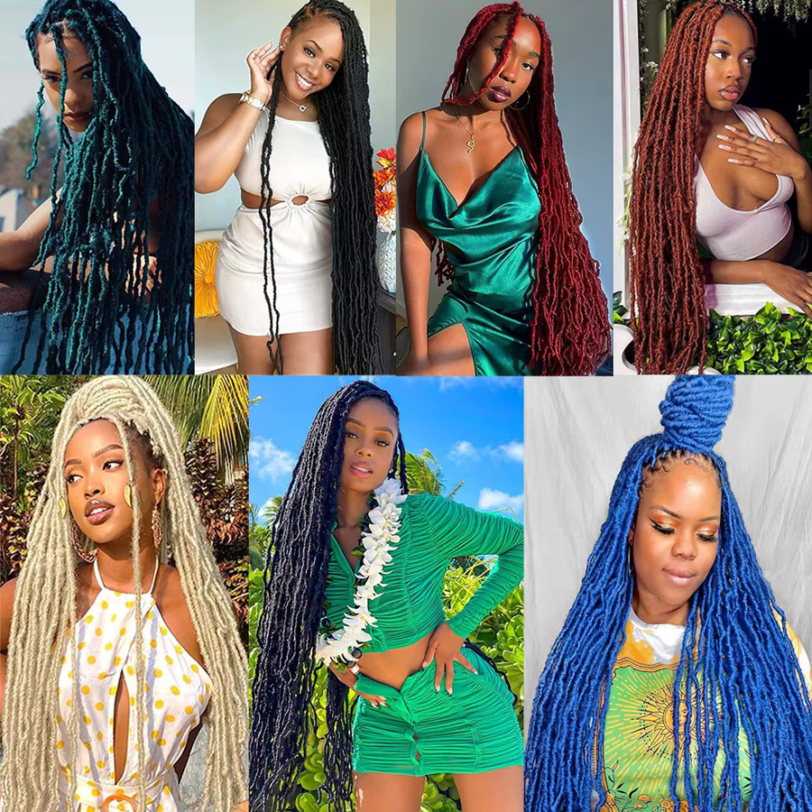 Donghou Faux Locs Häkelhaar, Mix Green, Lockiges Synthetikhaar, Unisex - Bild 4