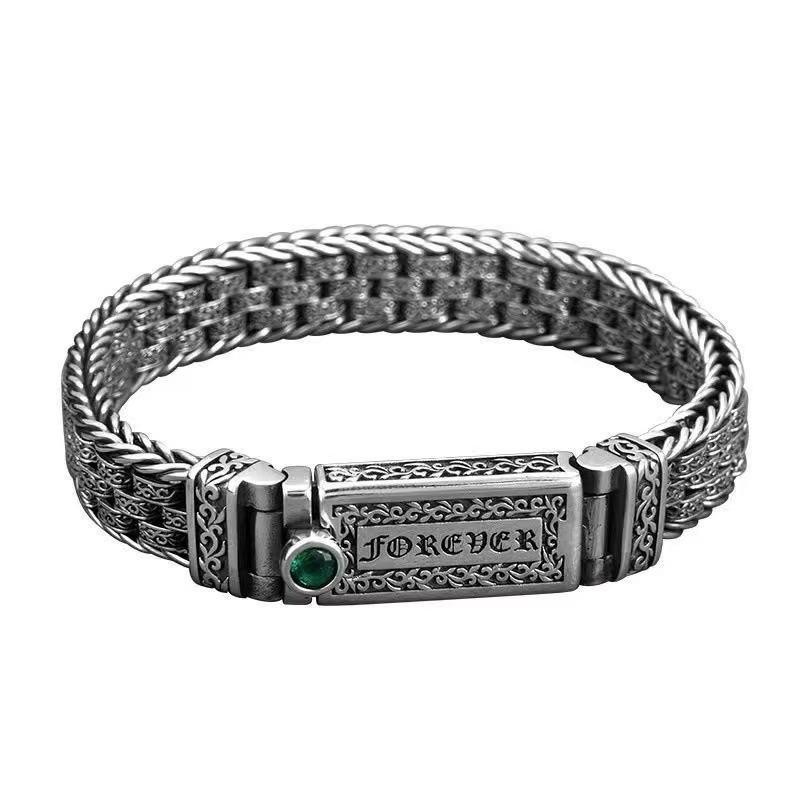 Herrenarmband Kupferlegierung, Silber, Smaragd, 20cm - Bild 3
