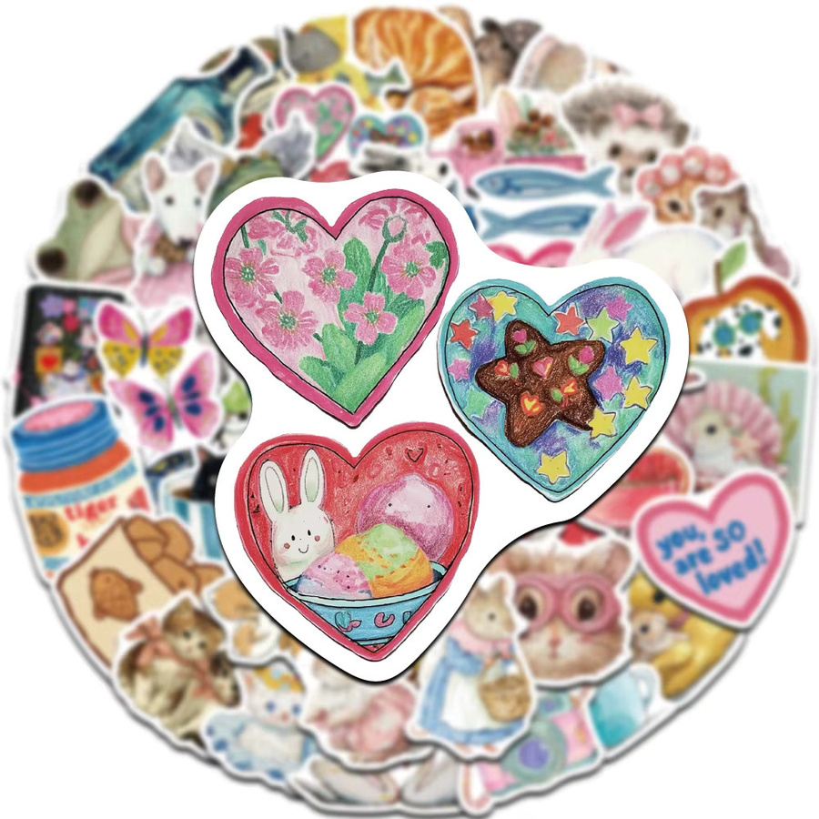 Amerikanisches Retro-Kunst-Aufkleber-Set, 50-teiliges Set, Tier-Designs - Bild 1