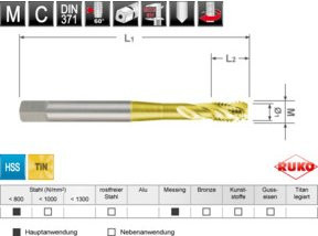 RUKO Maschinengewindebohrer M DIN 371 HSS-TiN M 8 in Gold - Bild 1