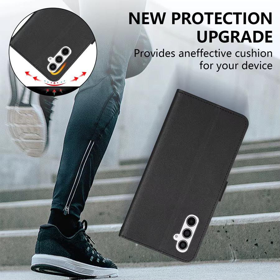 Lederne Brieftasche mit Kartenfach und Ständer als magnetische Klapphülle für Samsung Galaxy A27 A37 A57 in Schwarz oder Rot - Bild 5
