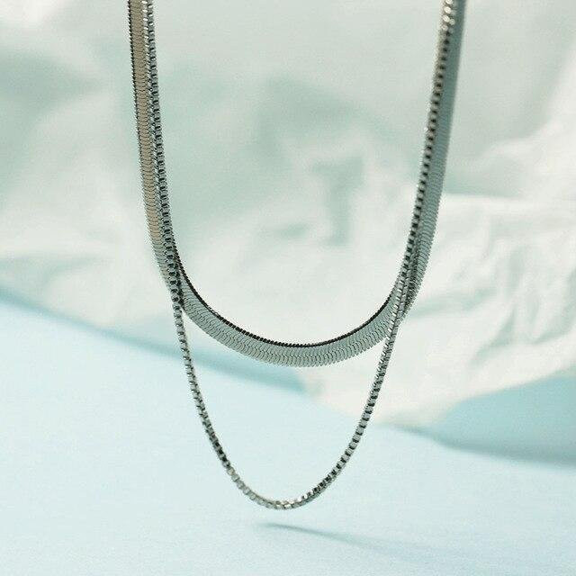 Halskette 925 Silber, Doppel Schichten, Box Kette, Damen, 45 cm - Bild 1