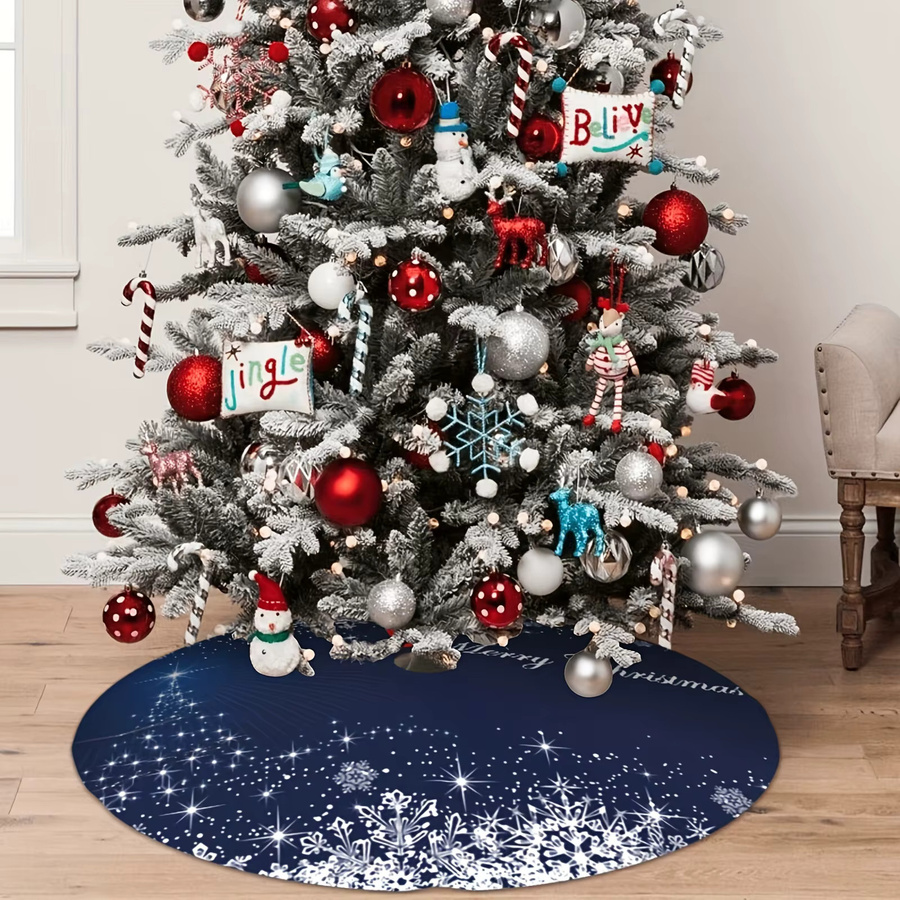 VIKAMA Weihnachtsbaumrock in Schneeflockenblau mit Merry Christmas Aufdruck aus Textil - Bild 4
