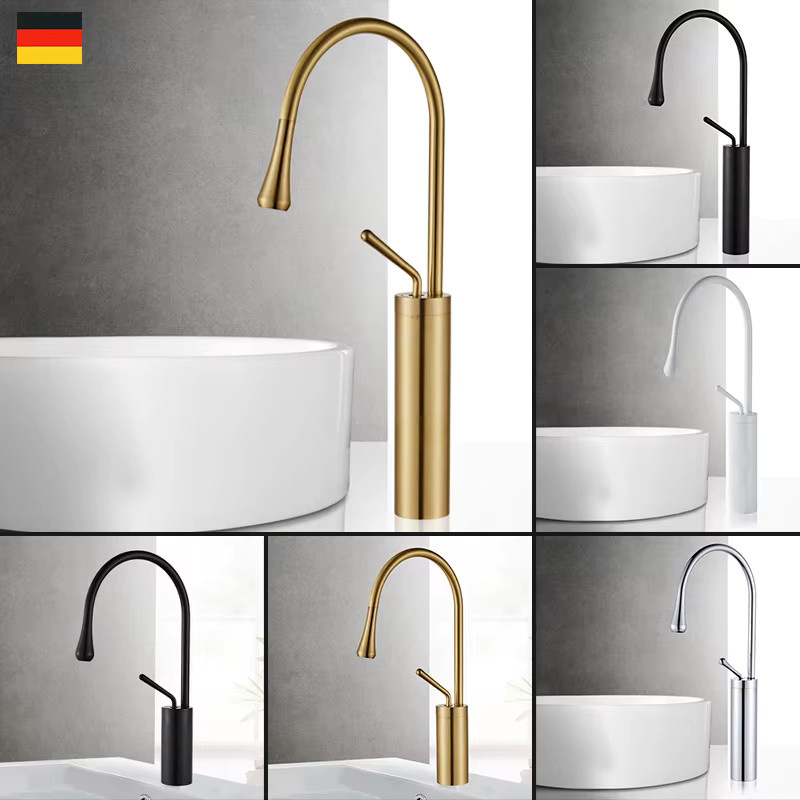 ALENARTWATER Einhebelmischer aus Messing in Gold gebürstet für Küche und Badezimmer mit 360-Grad-Drehbarem Auslauf - Bild 1