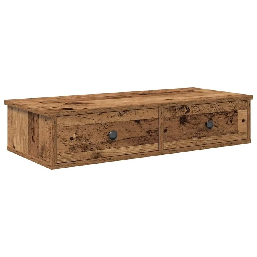 vidaXL Wandregal mit Schubladen in Altholz-Optik, Farbe: Braun, B/T/H: 80 x 31 x 17 cm - Bild 2