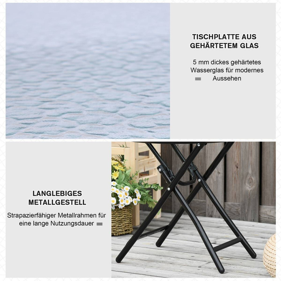 Outsunny Gartentisch rund mit Glasplatte in Wasserrippel-Optik, schwarz, Metall, Durchmesser: 45 cm, Höhe: 50 cm - Bild 2