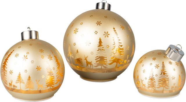 3-teiliges LED-Weihnachtskugel-Set aus Glas in Gold von Viva Domo - Bild 1