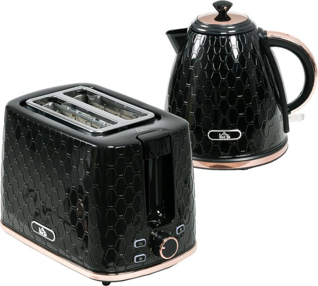 HOMCOM Frühstücks-Set mit Wasserkocher und Toaster in Schwarz, 2200 W, 1,7 l Wasserkocher und 2-Scheiben-Toaster mit 7 Bräunungsstufen - Bild 1