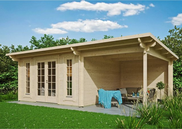 Fjordholz Gartenhaus Modell Jacob 44 C mit Seitendach in Beige und Transparent, Imprägniertes Blockhaus mit Fenster und Tür - Bild 1