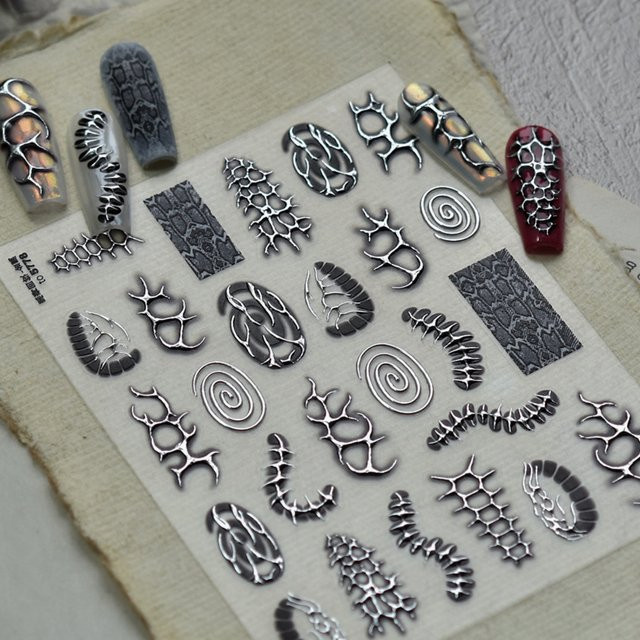 Rhstoe Nagelsticker, Schwarz Silber, Metallic, Unisex - Bild 1