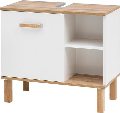 Schildmeyer Waschbeckenunterschrank Padua in Weiß Glanz mit Eiche Landhaus Nachbildung, B/H/T: 65,0 x 60,1 x 35,0 cm