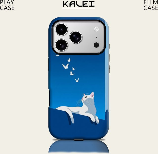 Robuste magnetische Handyhülle mit weißem Katzenmotiv für iPhone 17 16 15 14 13 Pro Max Plus in Weiß und Blau - Bild 1