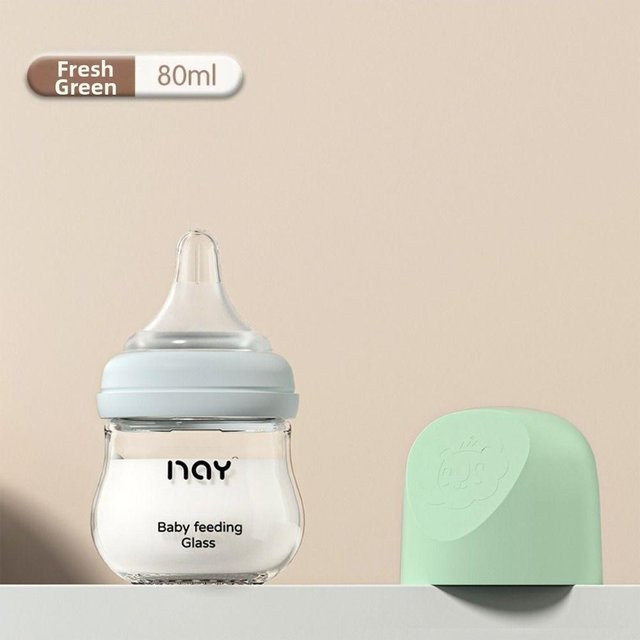 Senmao Babyflasche aus Glas mit Anti-Colic-Ventil und breitem Flaschenhals, Grün, 80 ml - Bild 1