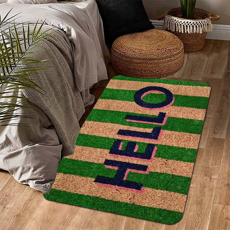 VIKAMA Fußmatte Nordic Green und White gestreift, rutschfeste und maschinenwaschbare Badezimmer Matte und Eingangsteppich - Bild 3