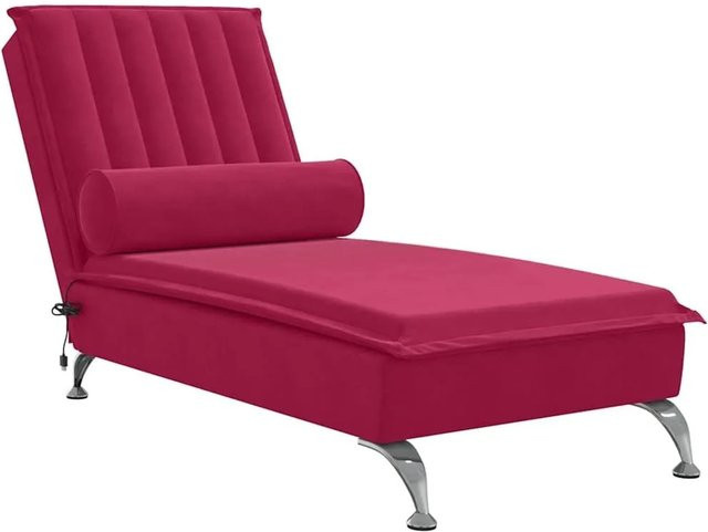 vidaXL Massage-Chaiselongue aus Samt in Weinrot mit verstellbarer Nackenrolle und USB-Ladefunktion, B/T/H: 187,5 x 75,0 x 56,0 cm - Bild 1