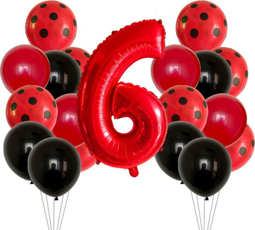 LQDIANTANG Marienkäfer Luftballons Set mit Punkten in Rot und Schwarz für Geburtstag und Babyparty, 19 Stück, Durchmesser: 30,5 cm - Bild 1