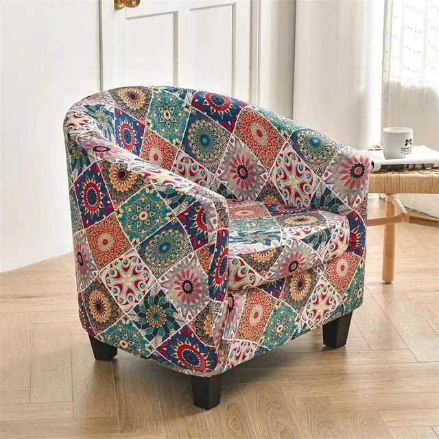 Yiran Bag Blumen Club Sesselbezug mit Sitzkissenbezug, elastischer Tub Chair Bezug in Multicolour im Boho-Design - Bild 1