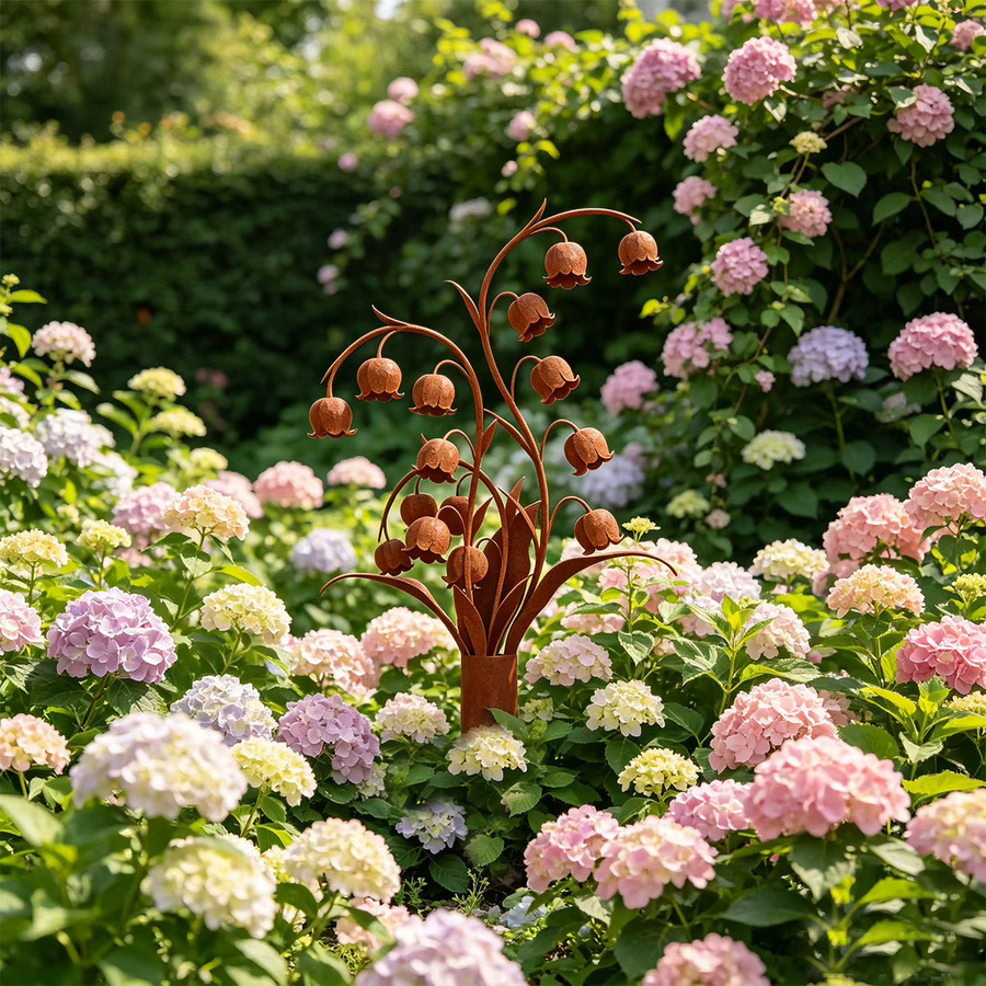 Schmiedeeiserner Gartendekorationspfahl in Maiglöckchenform aus Metall in Braun, Höhe: 30,0 cm, Breite: 18,5 cm - Bild 5