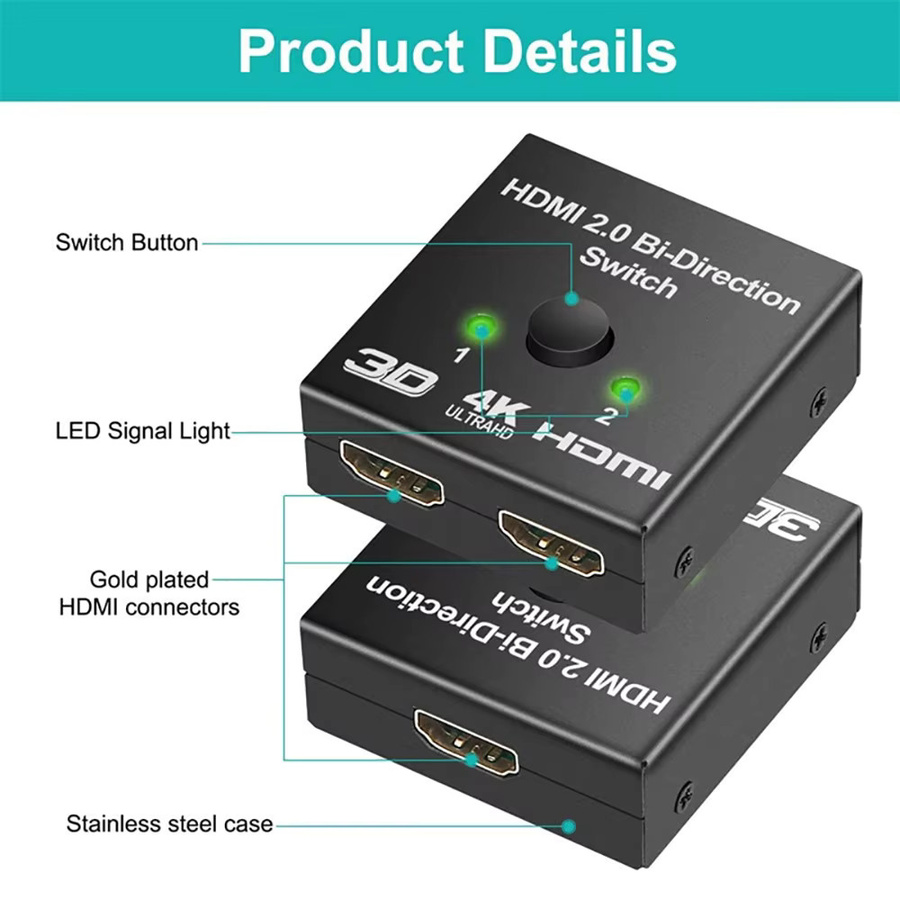 Kebidumei 4K HDMI Splitter und Switcher, bidirektionaler 1 in 2 Out HDMI Konverter mit 3D HDR und HDCP, Schwarz - Bild 6