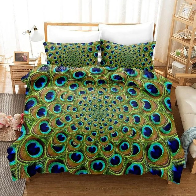 Tröster Bettwäsche Set Pfau 3D Motiv in Grün und Multicolour, Microfaser, B/H: 260 x 220 cm - Bild 1
