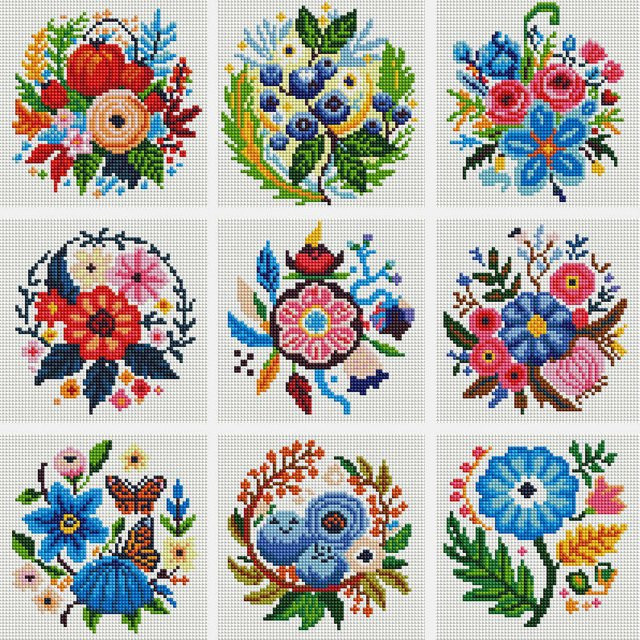 Huacan 9 Stück Diamant-Mosaik-Blumen Set, rund, Mini-Diamantgemälde mit Obst-Motiv in Multicolour - Bild 1
