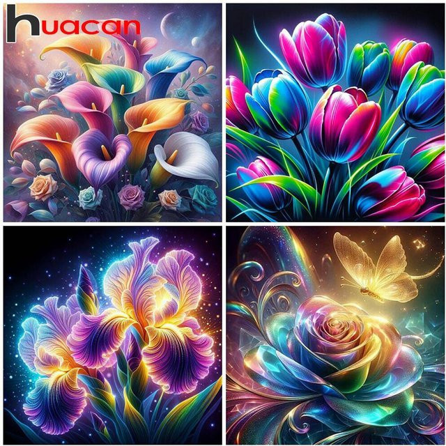 Huacan Diamant-Gemälde Rose als rundes Diamant-Mosaik zur Wanddekoration für dein Wohnzimmer mit Zubehör, Durchmesser: 30 cm - Bild 1