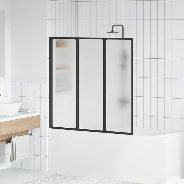 vidaXL Duschwand klappbar in Schwarz und Weiß aus Aluminium und Kunststoff mit Frosted-Effekt, Breite: 120 cm, Tiefe: 2 cm, Höhe: 117 cm - Bild 1
