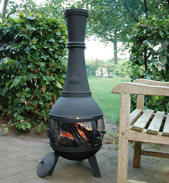 Terrassenofen Aztekenofen aus Gusseisen mit Gittereinsatz in Schwarz, Breite: 120 cm - Bild 1