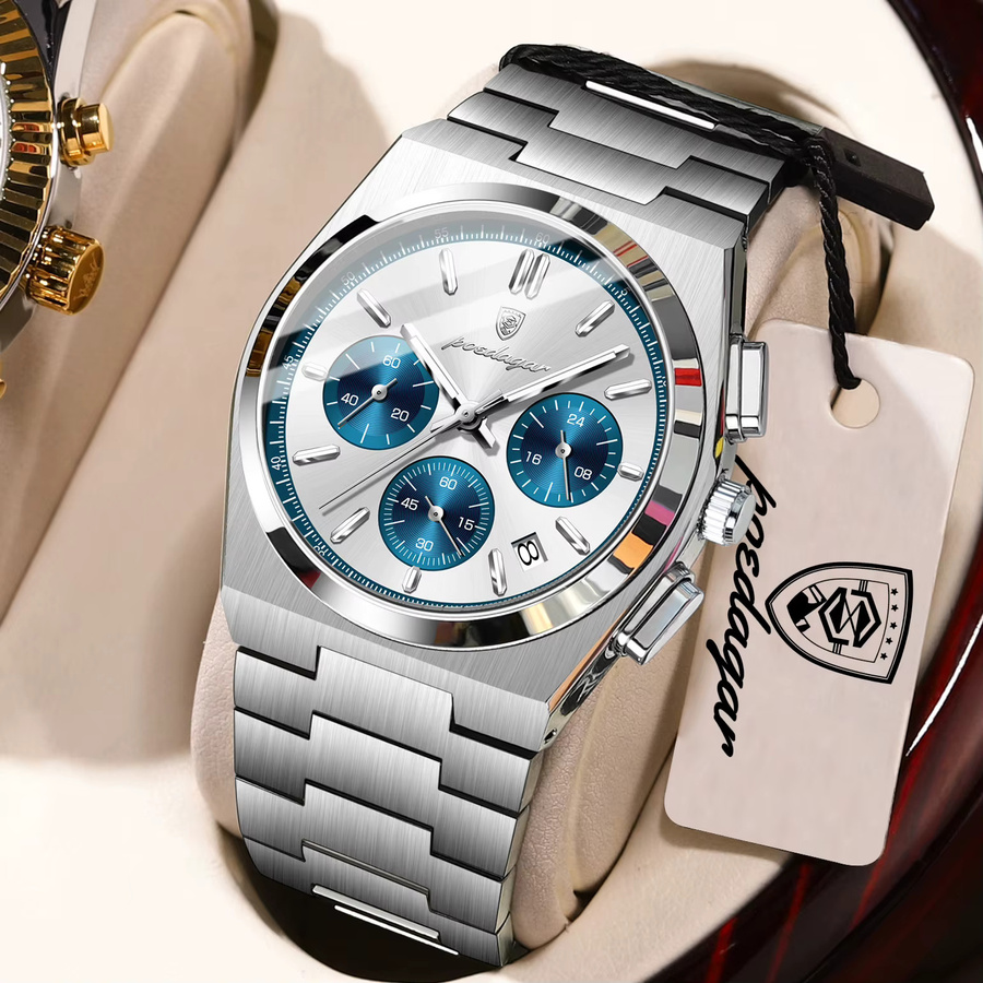 POEDAGAR Chronograph Armbanduhr, Edelstahl, Quarz, Datum, Herren - Bild 2