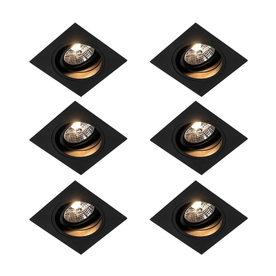 QAZQA Set mit 6 modernen versenkten Spots Chuck 70 in Schwarz aus Aluminium, verstellbar, GU10 - Bild 2