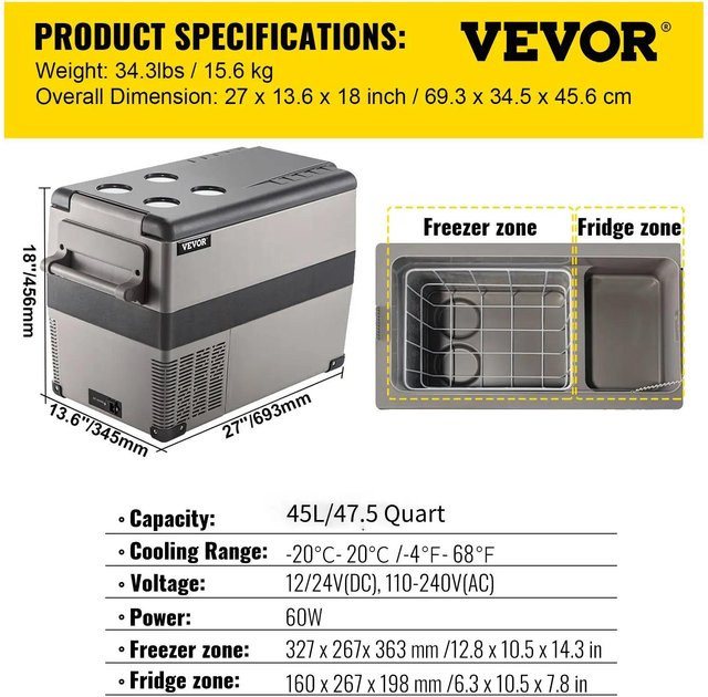 VEVOR Kompressor-Kühlbox Tragbarer Auto-Kühlschrank und Gefrierschrank für Camping in Gelb - Bild 1
